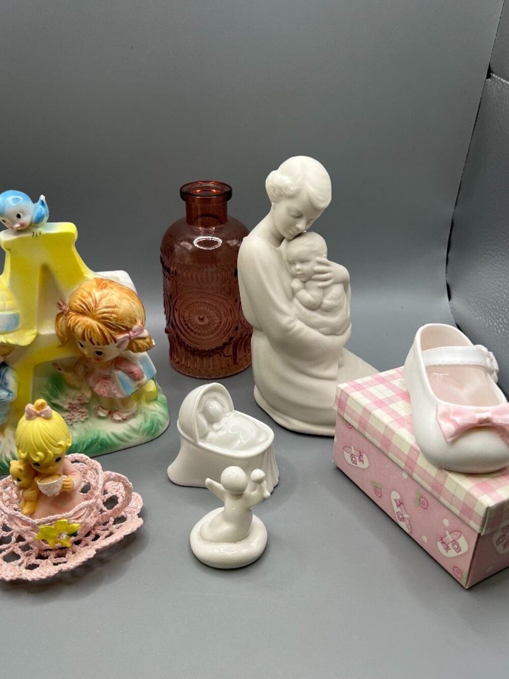 Mother Daughter Baby Girl Nursery Items Lot of 7 Slipper Bottle Enesco Planter